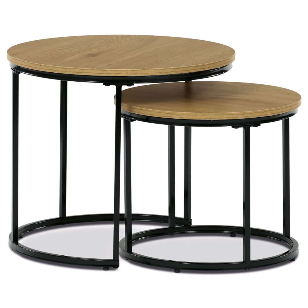 CT-G1145 OAK - Set 2 ks stolků, MDF deska, dekor divoký dub, kovová podnož, černý lak