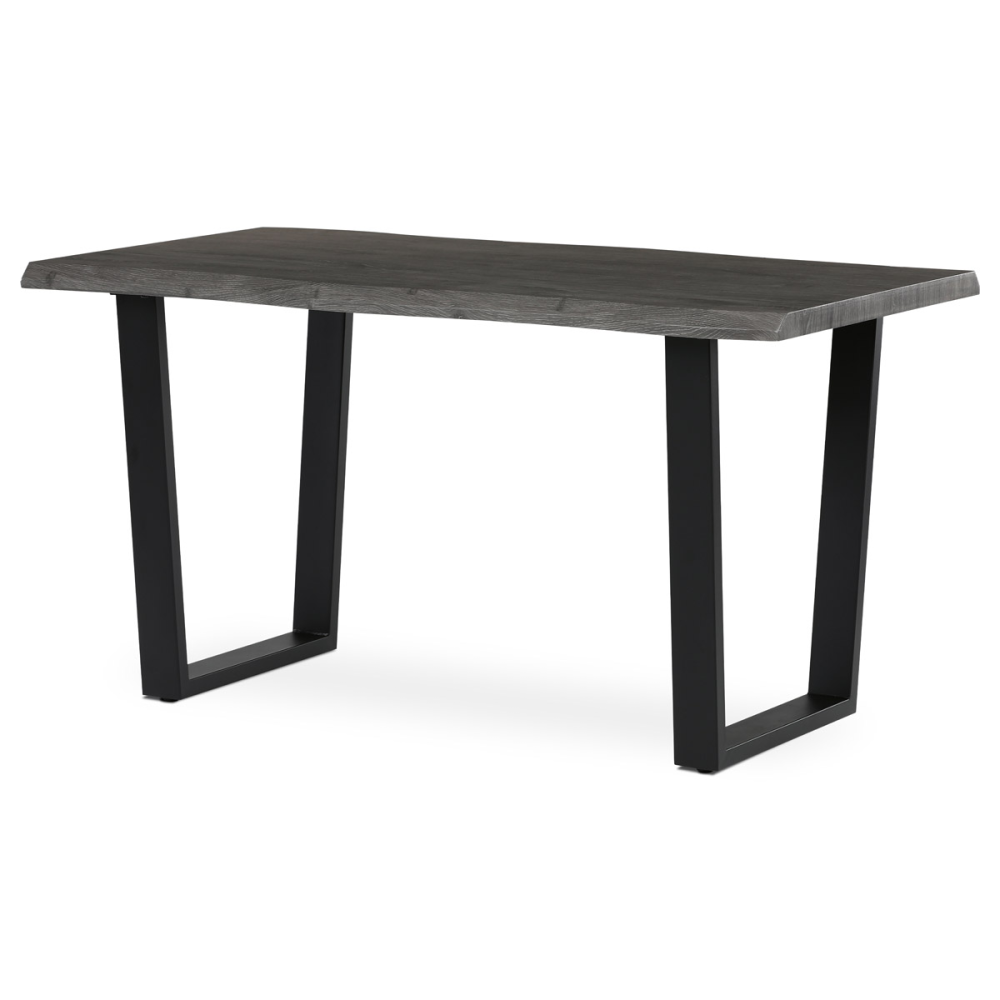HT-F4214 GREY - Stůl jídelní, 140x80x75 cm, MDF deska, dekor šedý dub, kovová nohy ve tvaru U, černý matný lak