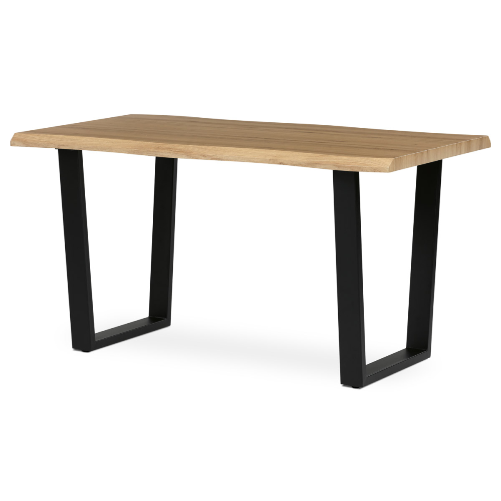 HT-F4214 OAK - Stůl jídelní, 140x80x75 cm, MDF deska, dekor divoký dub, kovová nohy ve tvaru U, černý matný lak