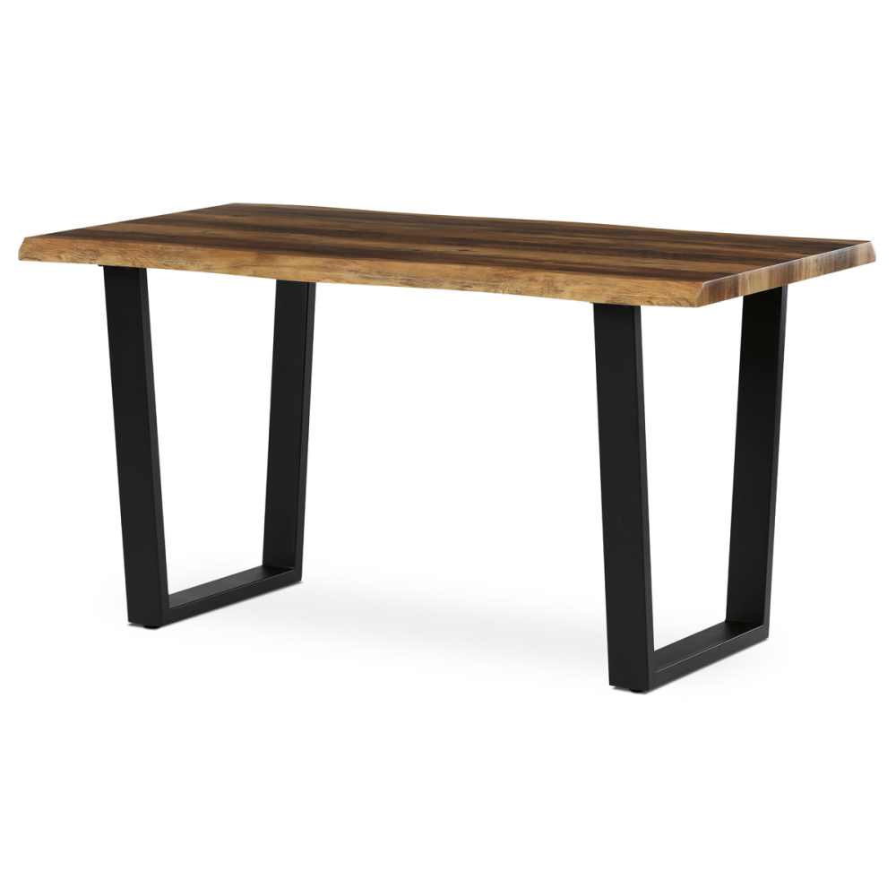 HT-F4214 OLW - Stůl jídelní, 140x80x75 cm, MDF deska, dekor staré dřevo, kovová nohy ve tvaru U, černý matný lak