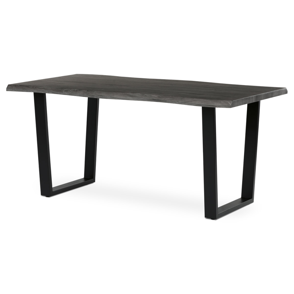 HT-F4216 GREY - Stůl jídelní, 160x90x75 cm, MDF deska, dekor šedý dub, kovová nohy ve tvaru U, černý matný lak