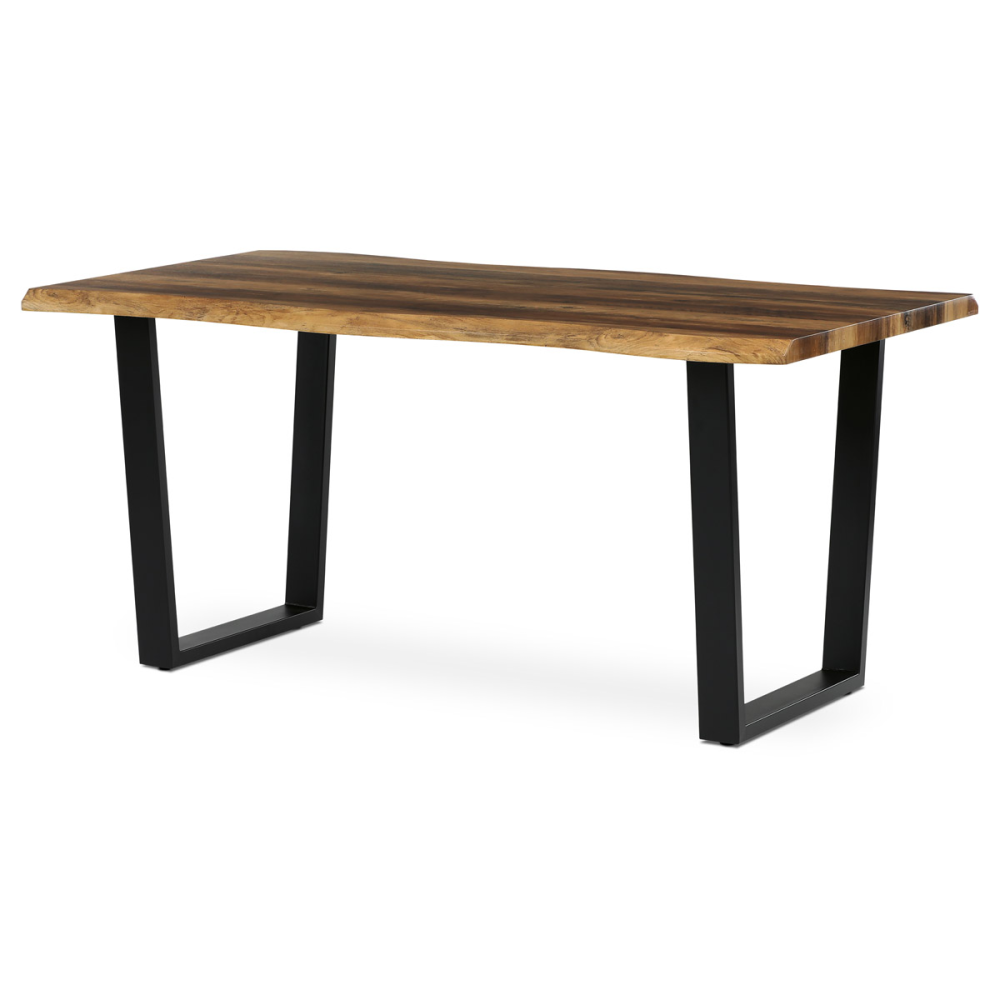 HT-F4216 OLW - Stůl jídelní, 160x90x75 cm, MDF deska, dekor staré dřevo, kovová nohy ve tvaru U, černý matný lak
