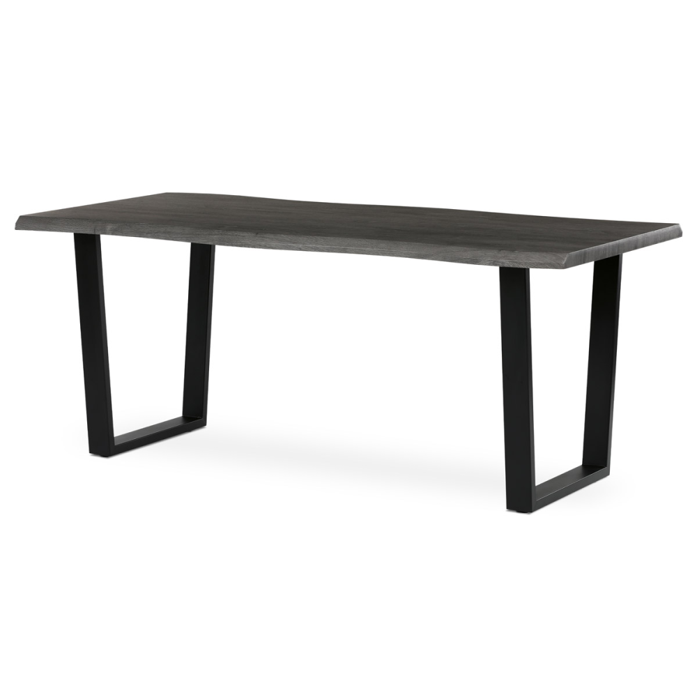 HT-F4218 GREY - Stůl jídelní, 180x90x75 cm, MDF deska, dekor šedý dub, kovová nohy ve tvaru U, černý matný lak
