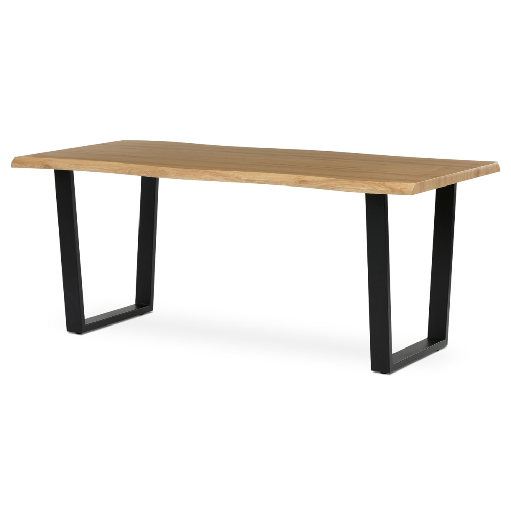 HT-F4218 OAK - Stůl jídelní, 180x90x75 cm, MDF deska, dekor divoký dub, kovová nohy ve tvaru U, černý matný lak