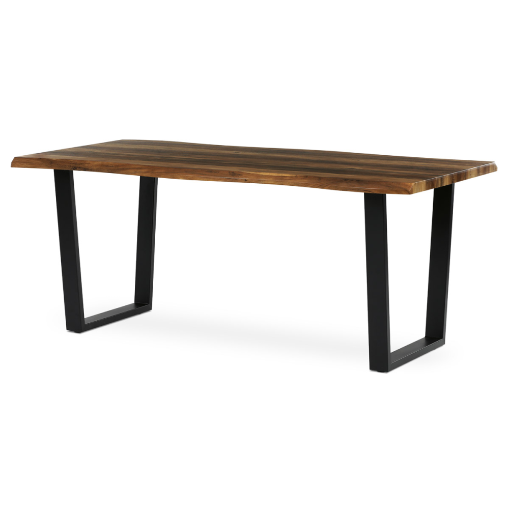 HT-F4218 OLW - Stůl jídelní, 180x90x75 cm, MDF deska, dekor staré dřevo, kovová nohy ve tvaru U, černý matný lak