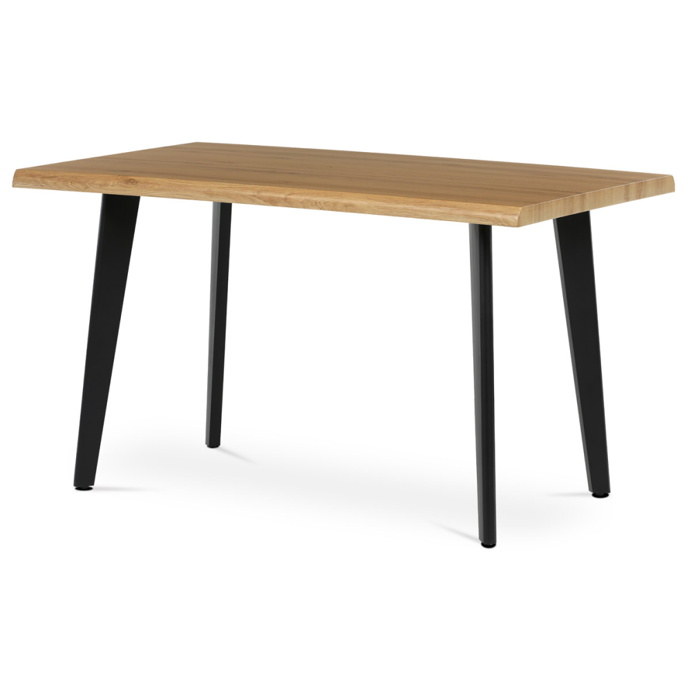 HT-F4413 OAK - Stůl jídelní, 130x80x75 cm, MDF deska, dekor divoký dub, kov, černý lak
