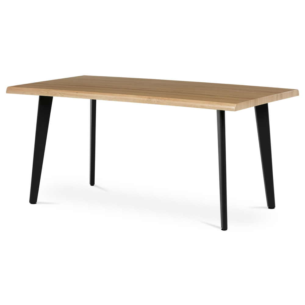 HT-F4416 OAK - Stůl jídelní, 160x90x75 cm, MDF deska, dekor divoký dub, kov, černý lak