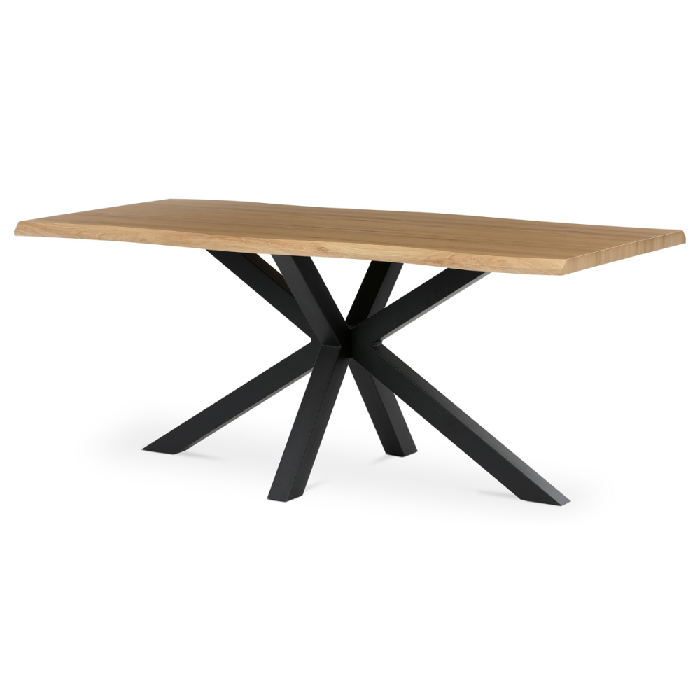 HT-F4618 OAK - Stůl jídelní, 180x90x75 cm, MDF deska, dekor divoký dub, kovová noha ve tvaru hvězdy, černý lak
