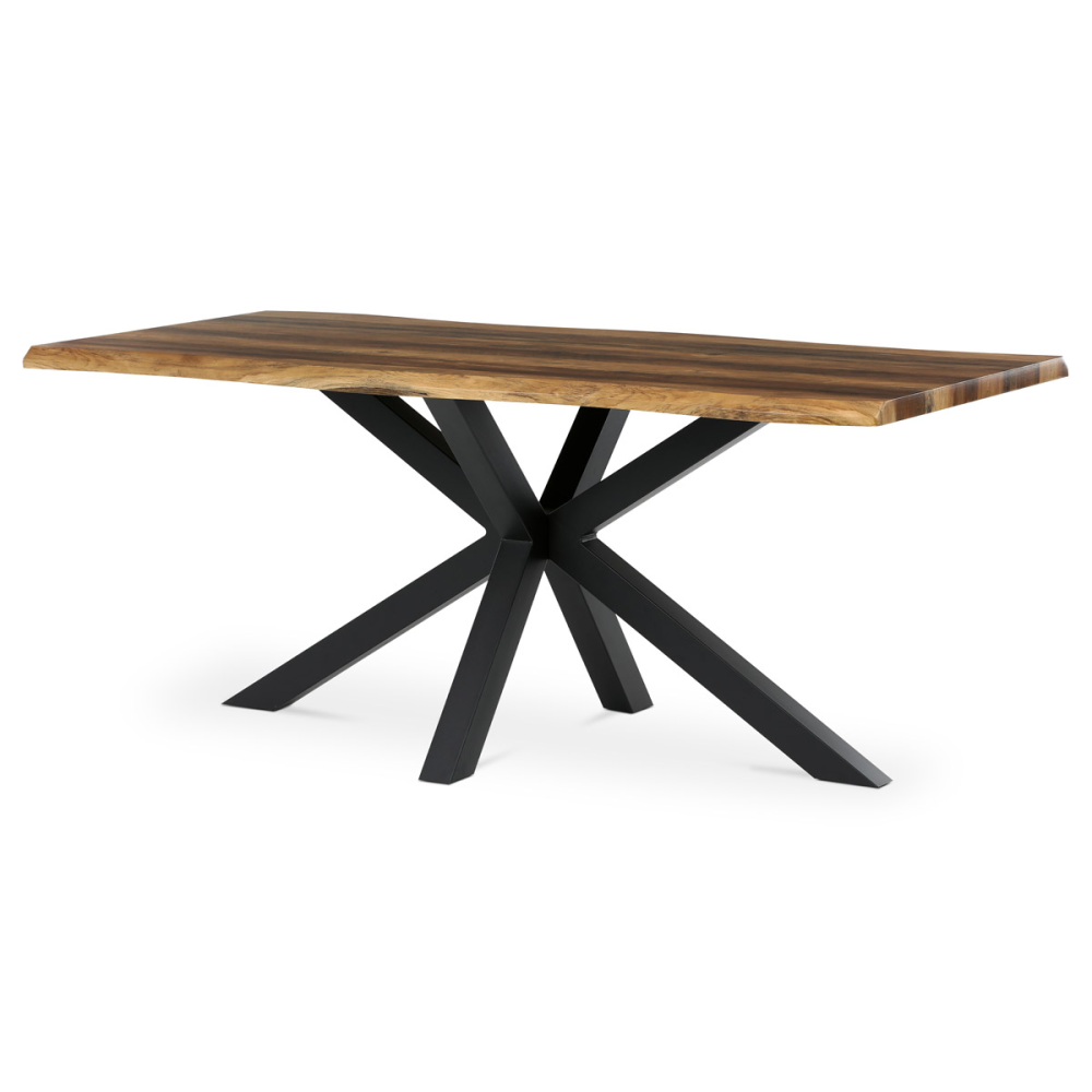 HT-F4618 OLW - Stůl jídelní, 180x90x75 cm, MDF deska, dekor staré dřevo, kovová noha ve tvaru hvězdy, černý lak