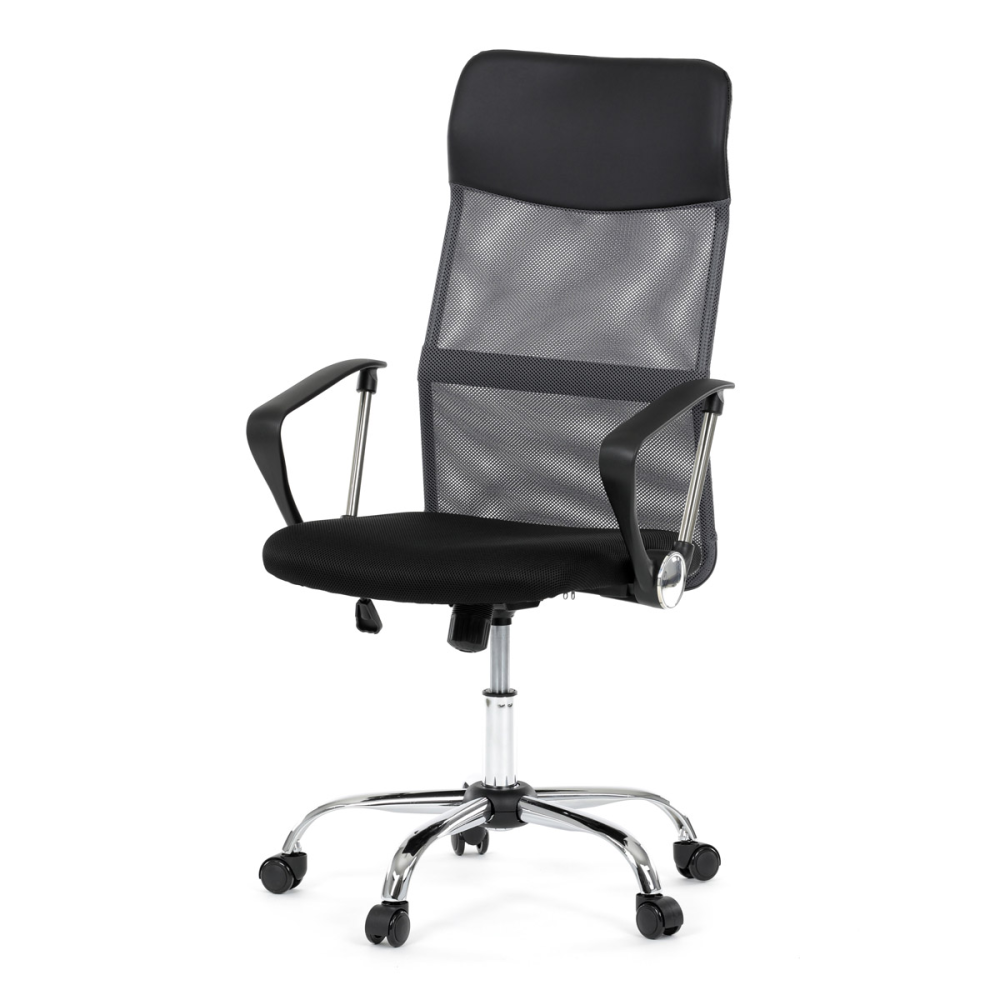 KA-E305 GREY - Kancelářská židle s podhlavníkem z ekokůže, potah černá látka MESH a šedá síťovina MESH