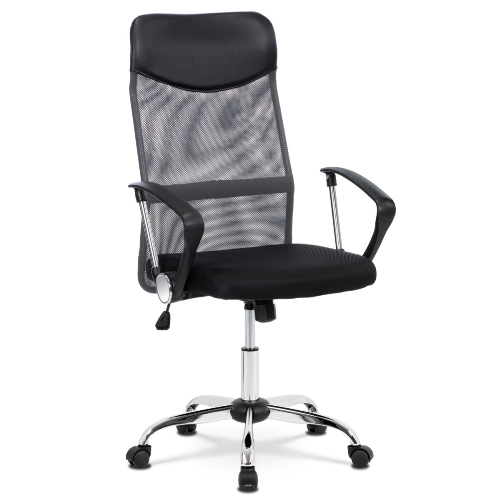 KA-E305 GREY - Kancelářská židle s podhlavníkem z ekokůže, potah černá látka MESH a šedá síťovina MESH