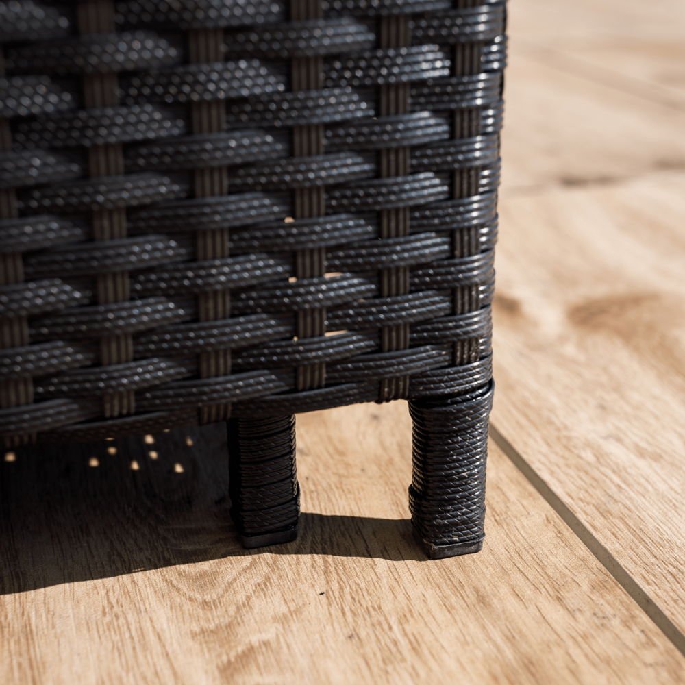 Zahradní ratanový set, akáciové dřevo, černá/krémová/přírodní, MELFORD