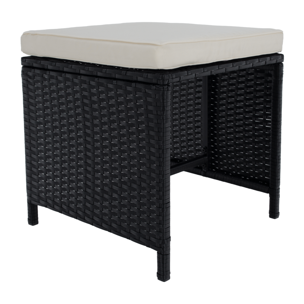 Zahradní ratanový set, akáciové dřevo, černá/krémová/přírodní, MELFORD