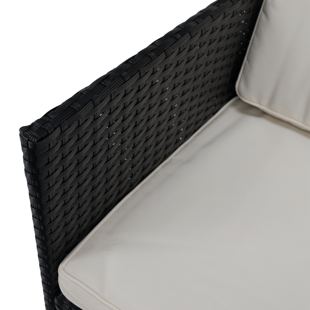 Zahradní ratanový set, akáciové dřevo, černá/krémová/přírodní, MELFORD