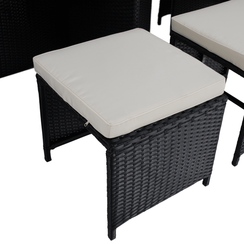 Zahradní ratanový set, akáciové dřevo, černá/krémová/přírodní, MELFORD