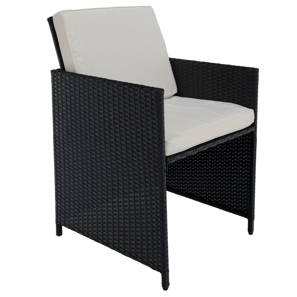 Zahradní ratanový set, akáciové dřevo, černá/krémová/přírodní, MELFORD