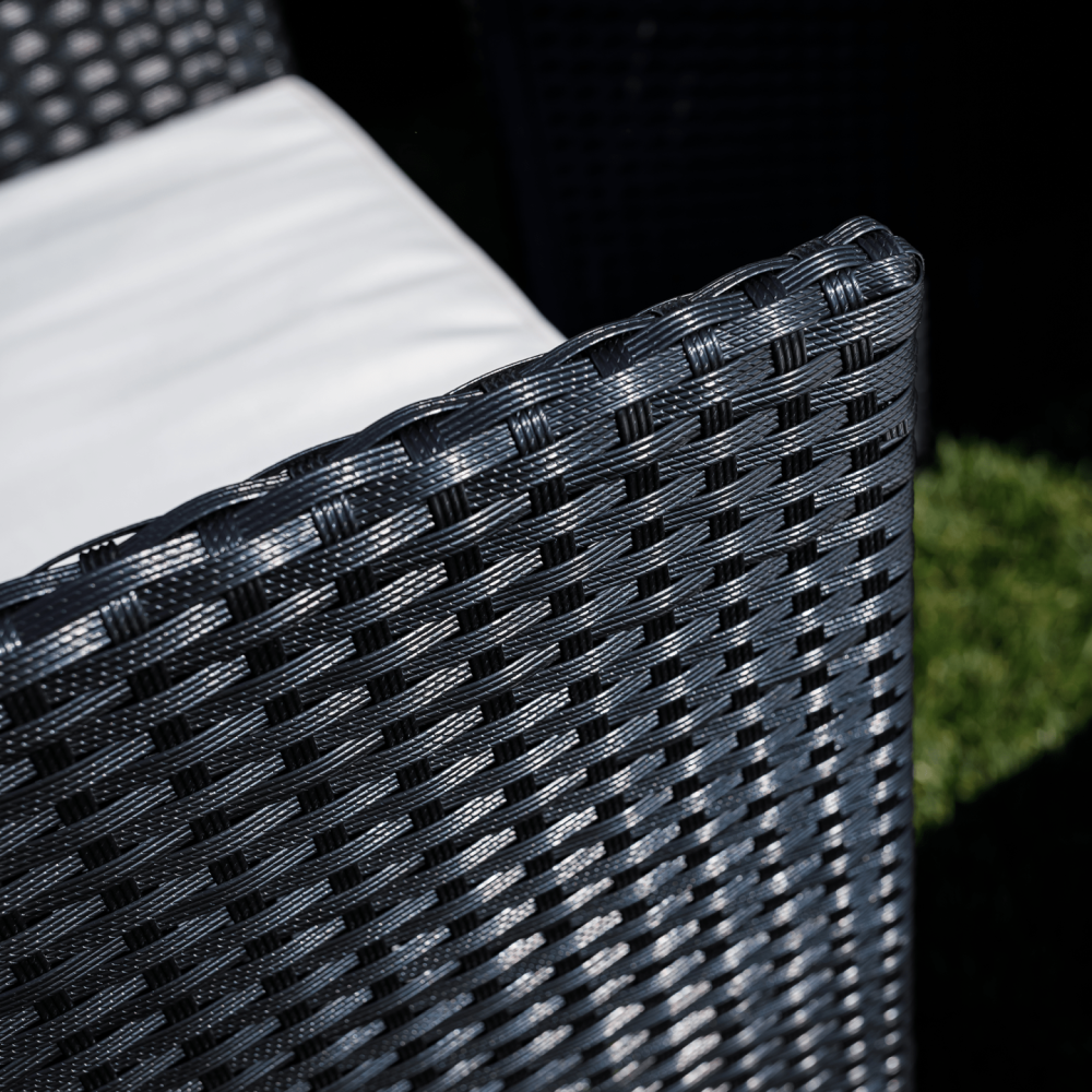 Zahradní ratanový set, akáciové dřevo, černá/krémová/přírodní, MELFORD