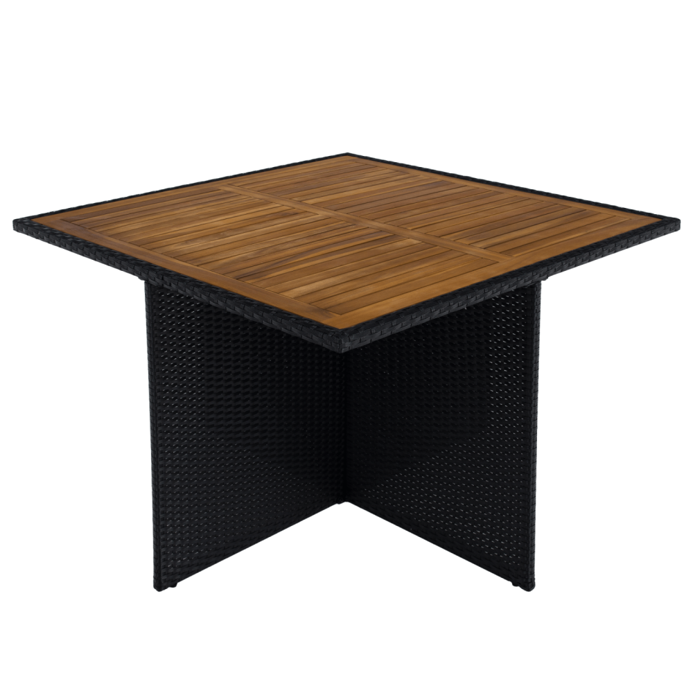 Zahradní ratanový set, akáciové dřevo, černá/krémová/přírodní, MELFORD