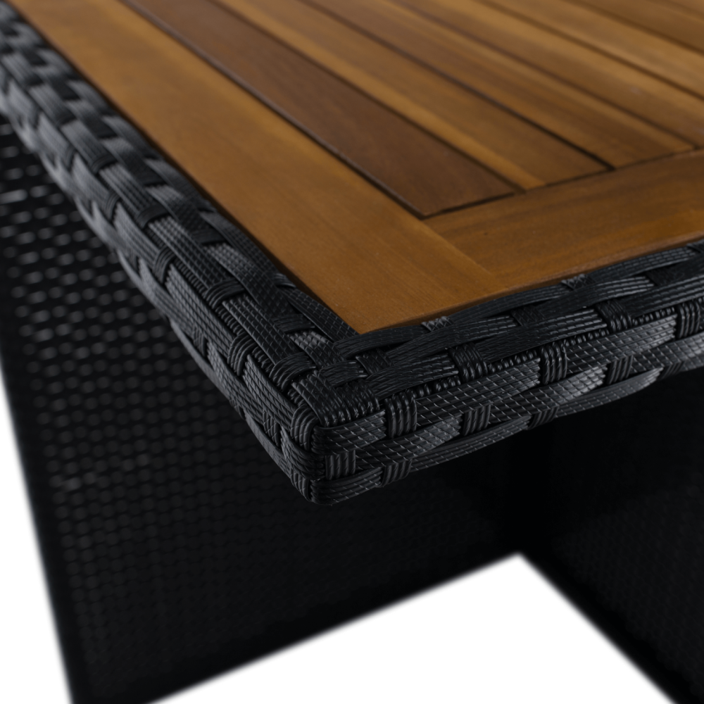 Zahradní ratanový set, akáciové dřevo, černá/krémová/přírodní, MELFORD