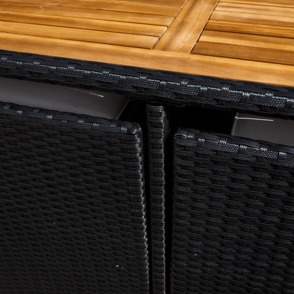 Zahradní ratanový set, akáciové dřevo, černá/krémová/přírodní, MELFORD