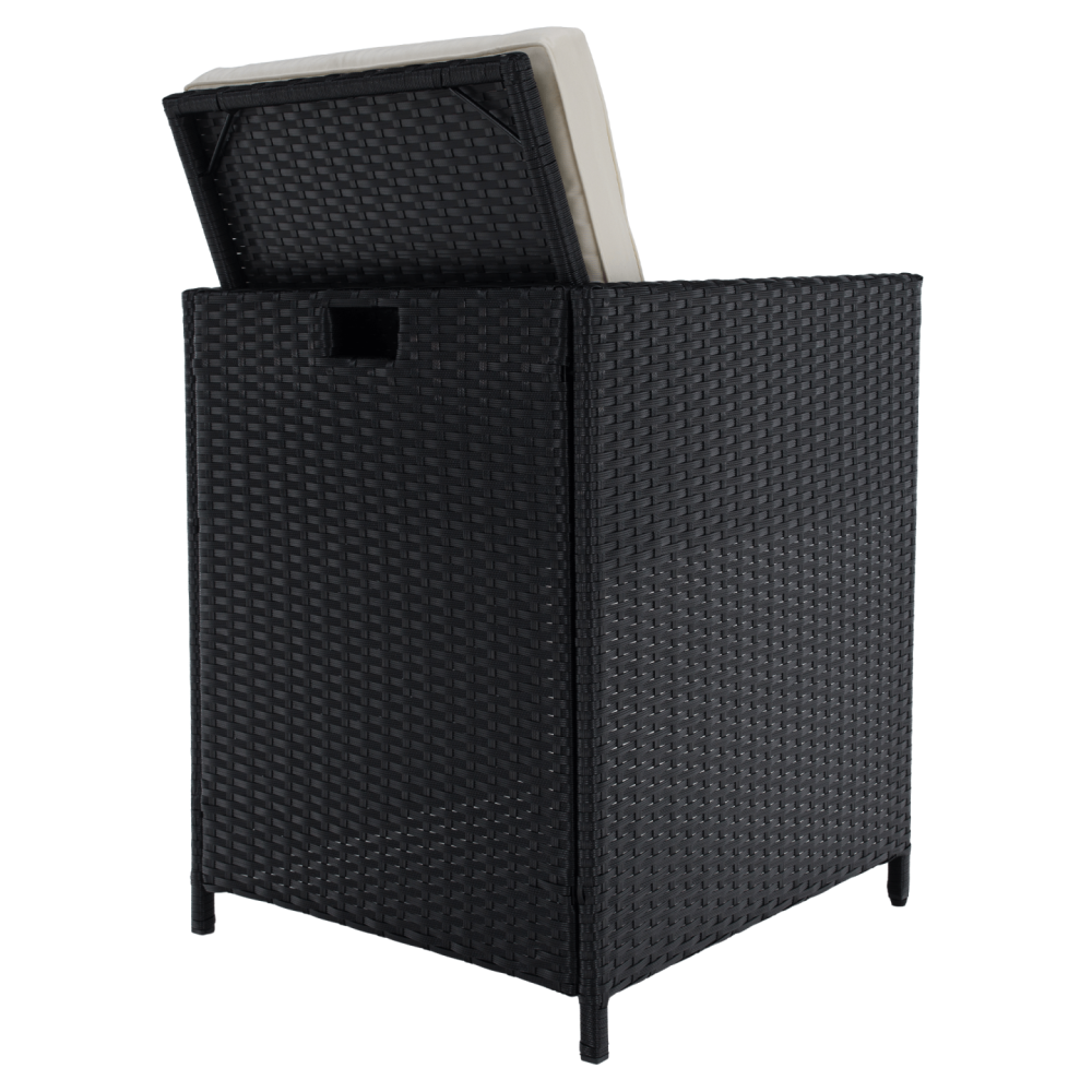 Zahradní ratanový set, akáciové dřevo, černá/krémová/přírodní, MELFORD