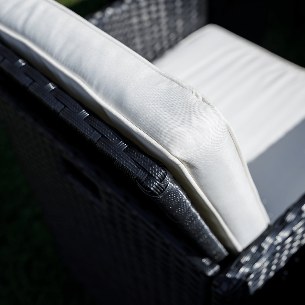 Zahradní ratanový set, akáciové dřevo, černá/krémová/přírodní, MELFORD