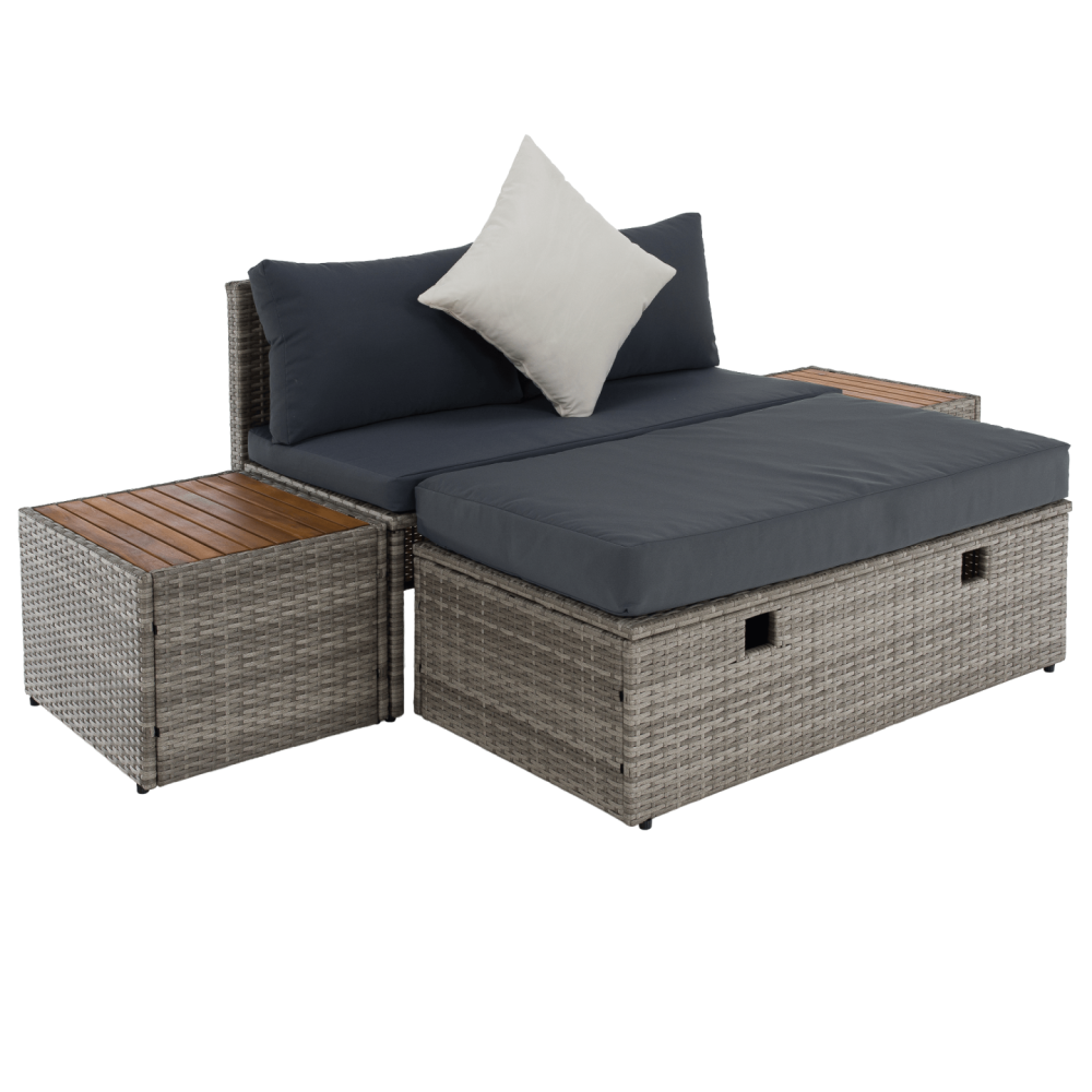 Zahradní ratanový set, šedá/přírodní/krémová, DEBRA