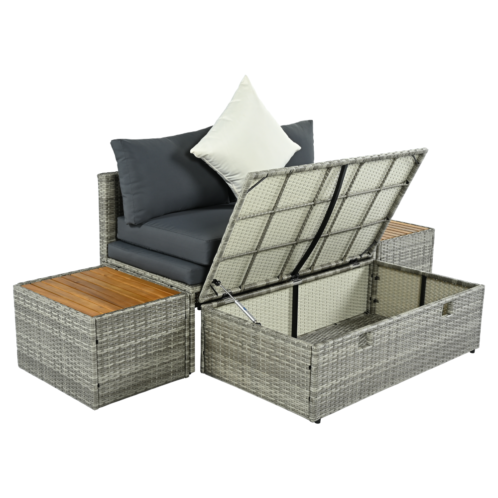 Zahradní ratanový set, šedá/přírodní/krémová, DEBRA