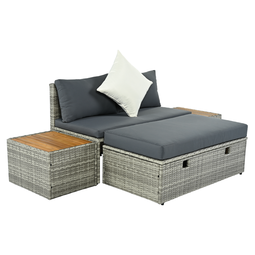 Zahradní ratanový set, šedá/přírodní/krémová, DEBRA