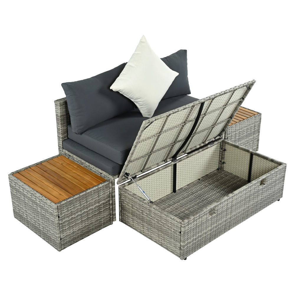 Zahradní ratanový set, šedá/přírodní/krémová, DEBRA