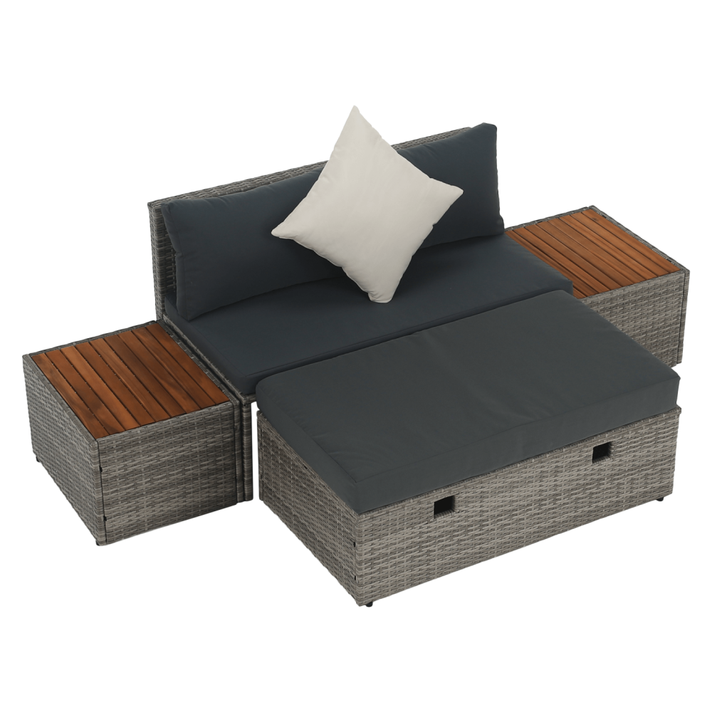 Zahradní ratanový set, šedá/přírodní/krémová, DEBRA