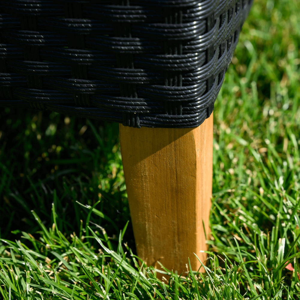 Zahradní ratanový set, akáciové dřevo, černá/šedá/přírodní, MALKOM