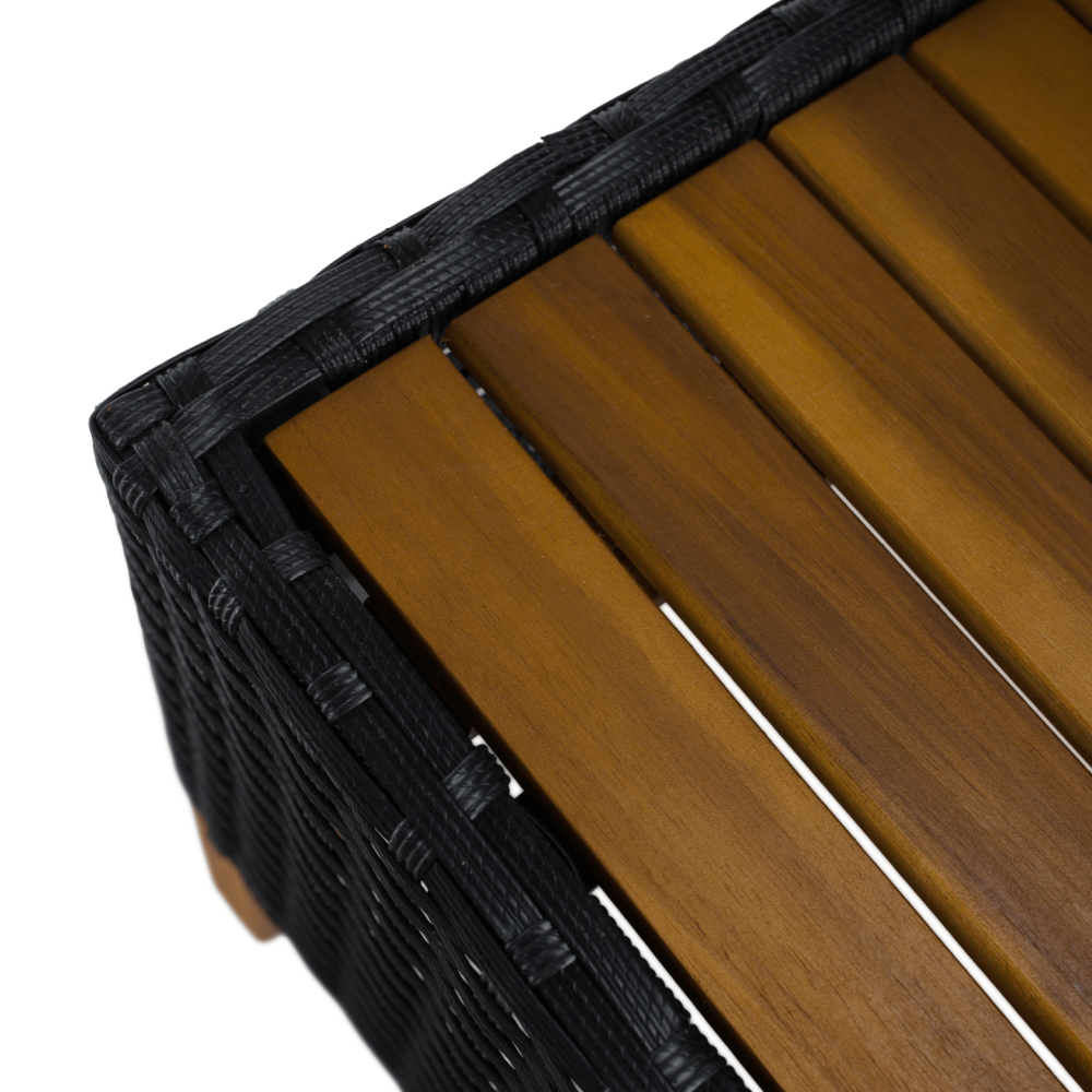 Zahradní ratanový set, akáciové dřevo, černá/šedá/přírodní, MALKOM