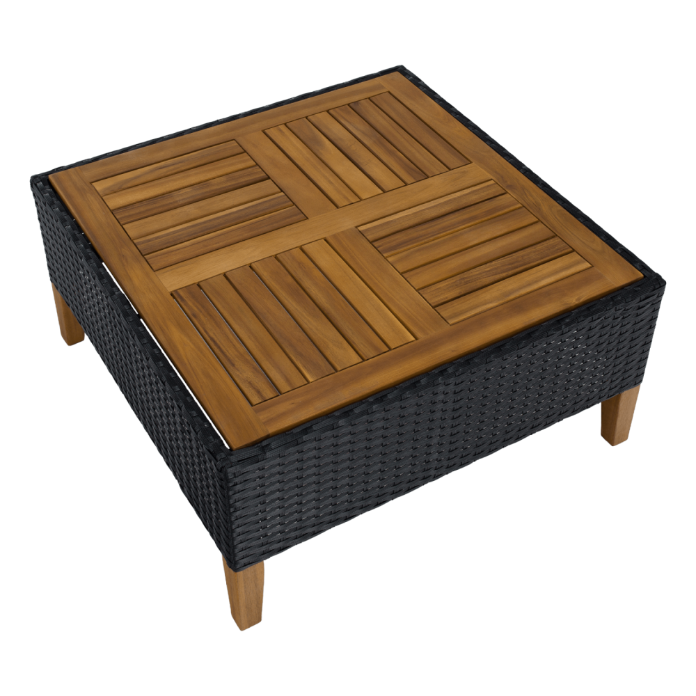 Zahradní ratanový set, akáciové dřevo, černá/šedá/přírodní, MALKOM