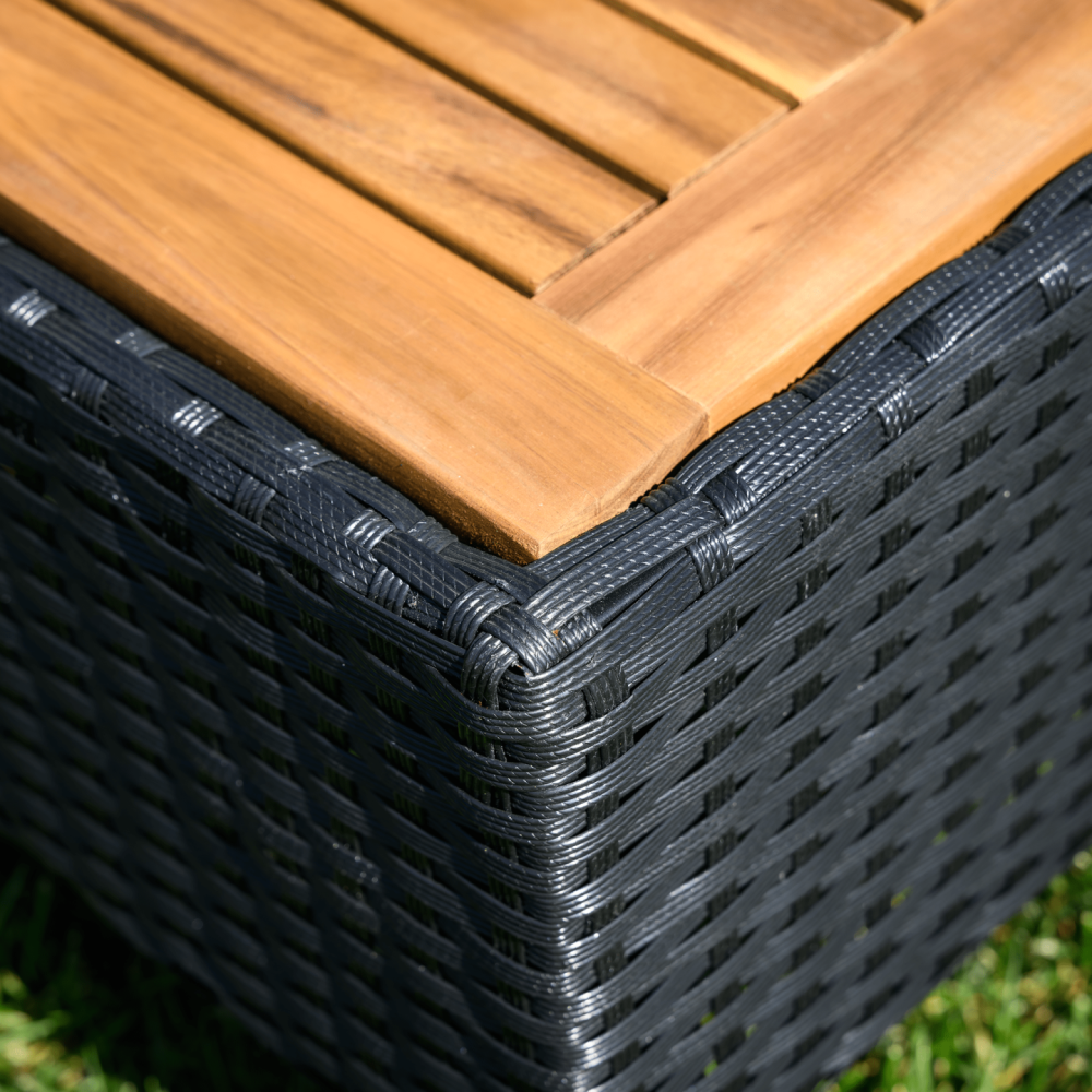 Zahradní ratanový set, akáciové dřevo, černá/šedá/přírodní, MALKOM