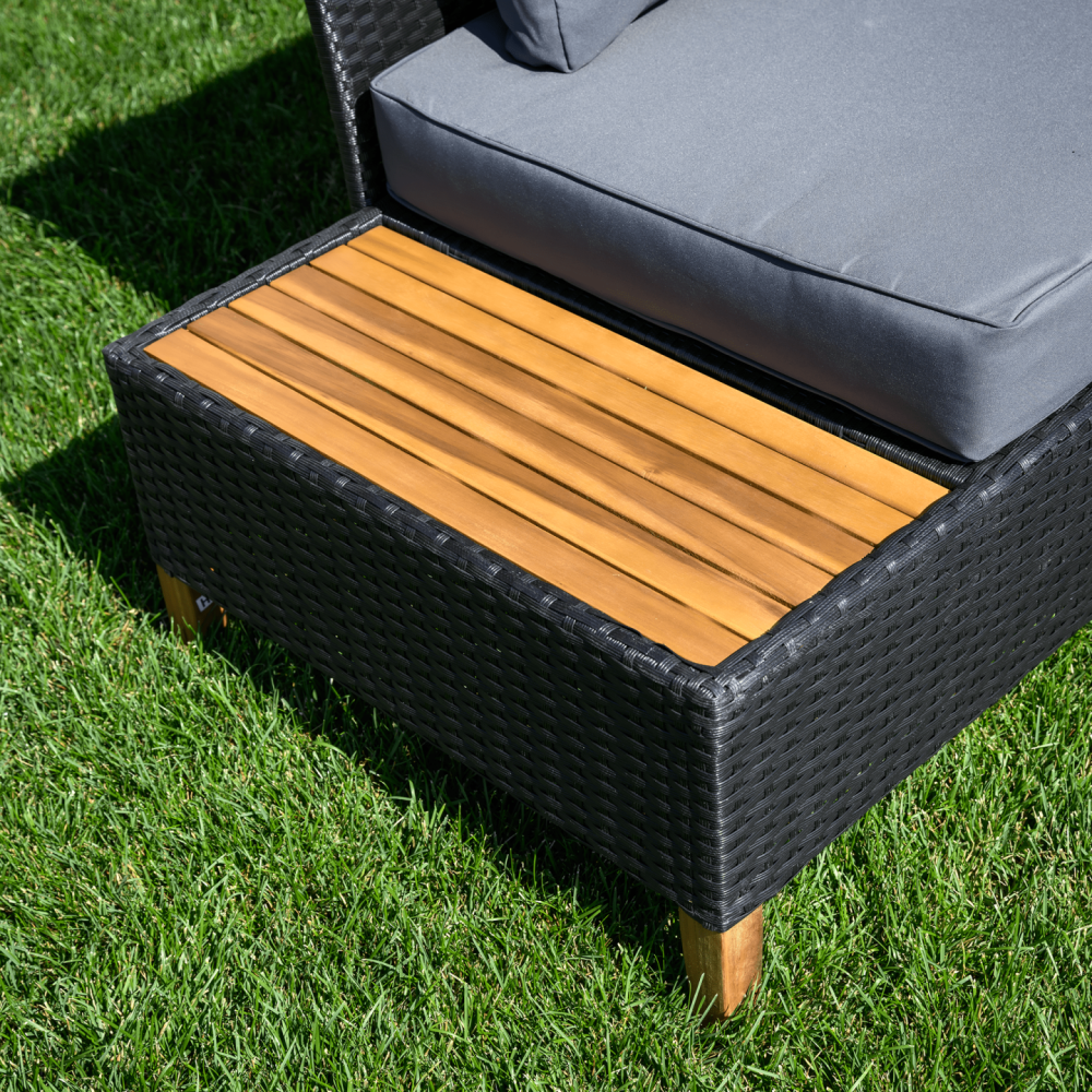 Zahradní ratanový set, akáciové dřevo, černá/šedá/přírodní, MALKOM