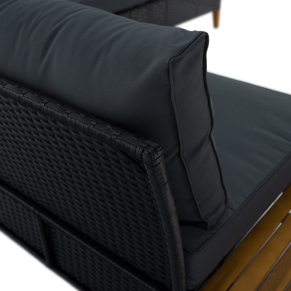 Zahradní ratanový set, akáciové dřevo, černá/šedá/přírodní, MALKOM