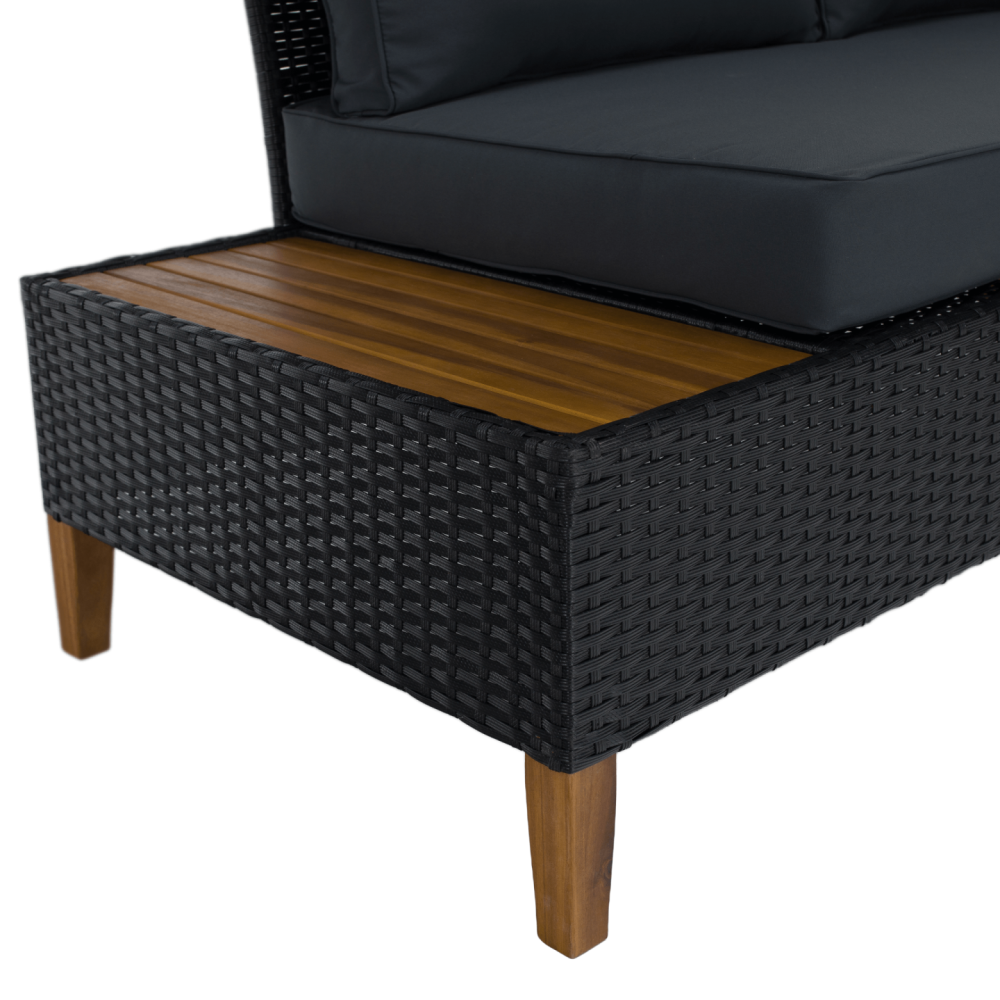 Zahradní ratanový set, akáciové dřevo, černá/šedá/přírodní, MALKOM