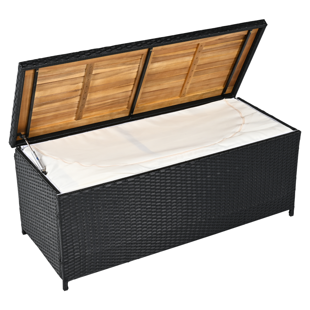 Zahradní úložný box/lavice, černá/přírodní/krémová, BEMUS