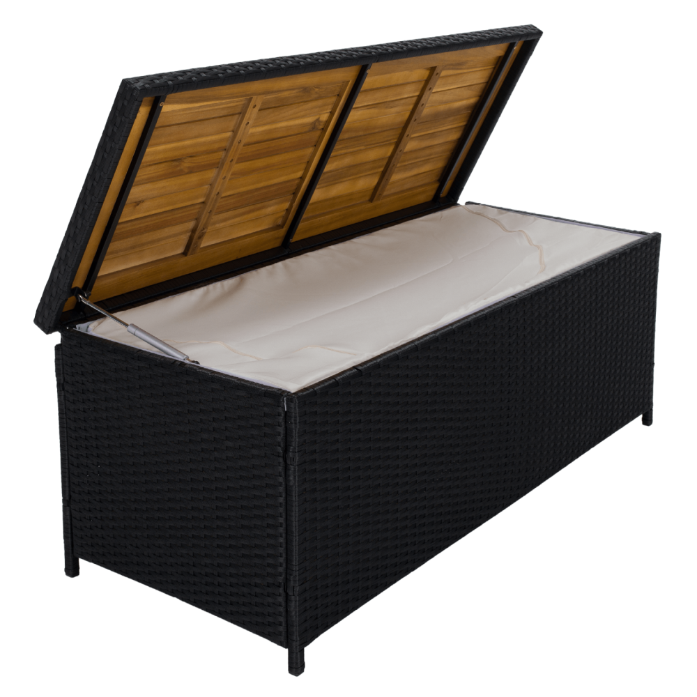 Zahradní úložný box/lavice, černá/přírodní/krémová, BEMUS