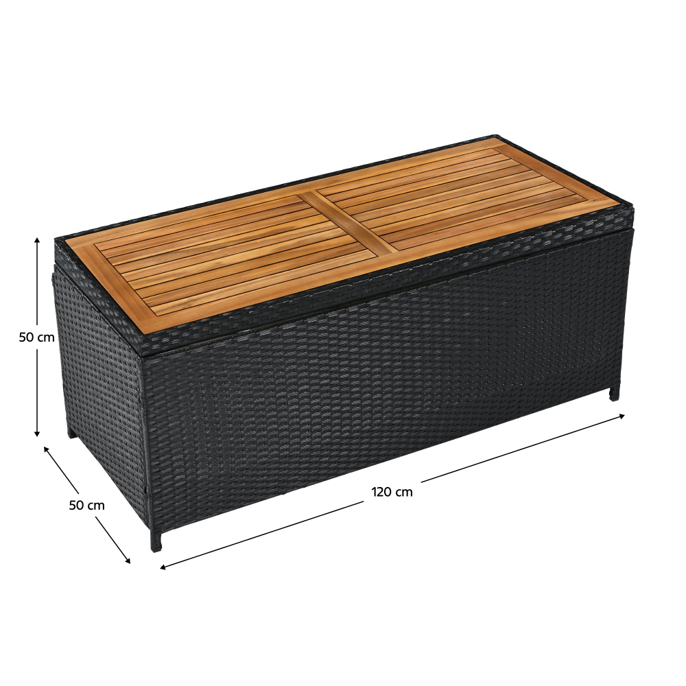 Zahradní úložný box/lavice, černá/přírodní/krémová, BEMUS