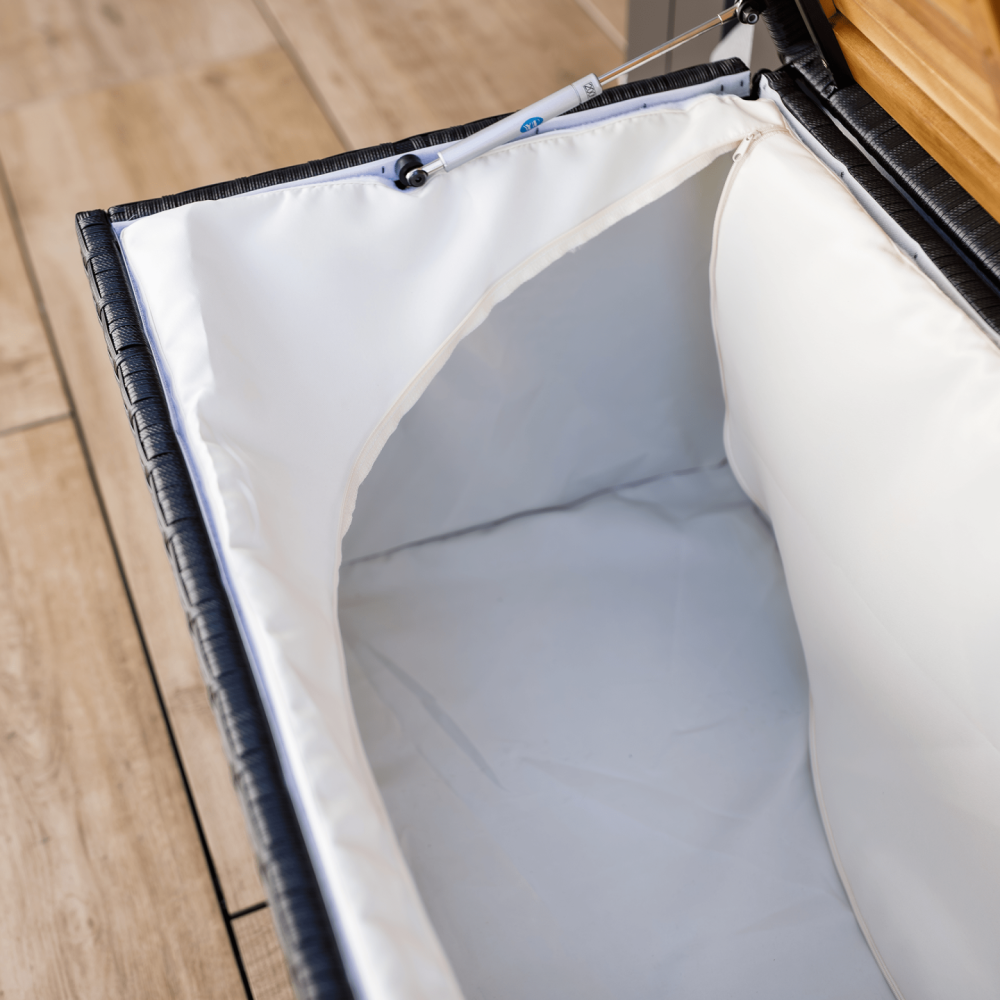 Zahradní úložný box/lavice, černá/přírodní/krémová, BEMUS