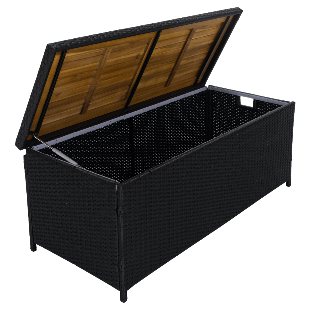 Zahradní úložný box/lavice, černá/přírodní/krémová, BEMUS