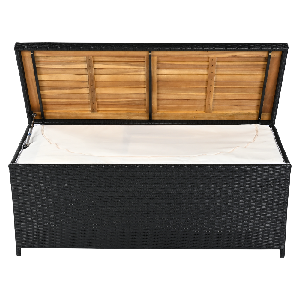 Zahradní úložný box/lavice, černá/přírodní/krémová, BEMUS