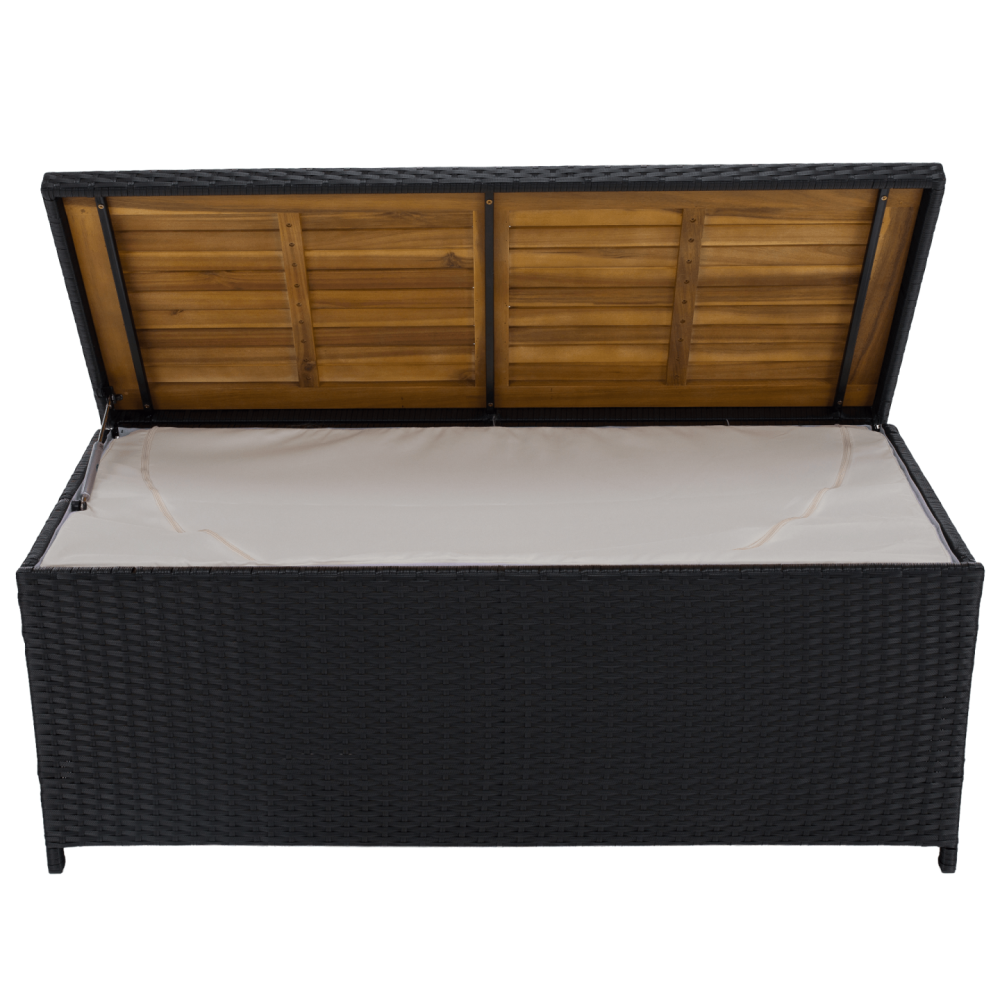 Zahradní úložný box/lavice, černá/přírodní/krémová, BEMUS