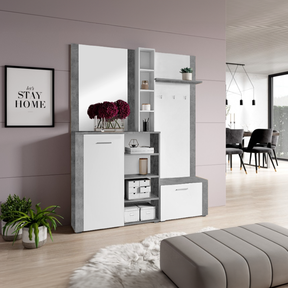 Předsíňová sestava, bílá/beton, FANDU