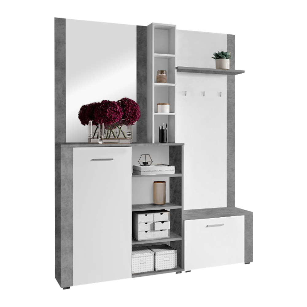 Předsíňová sestava, bílá/beton, FANDU