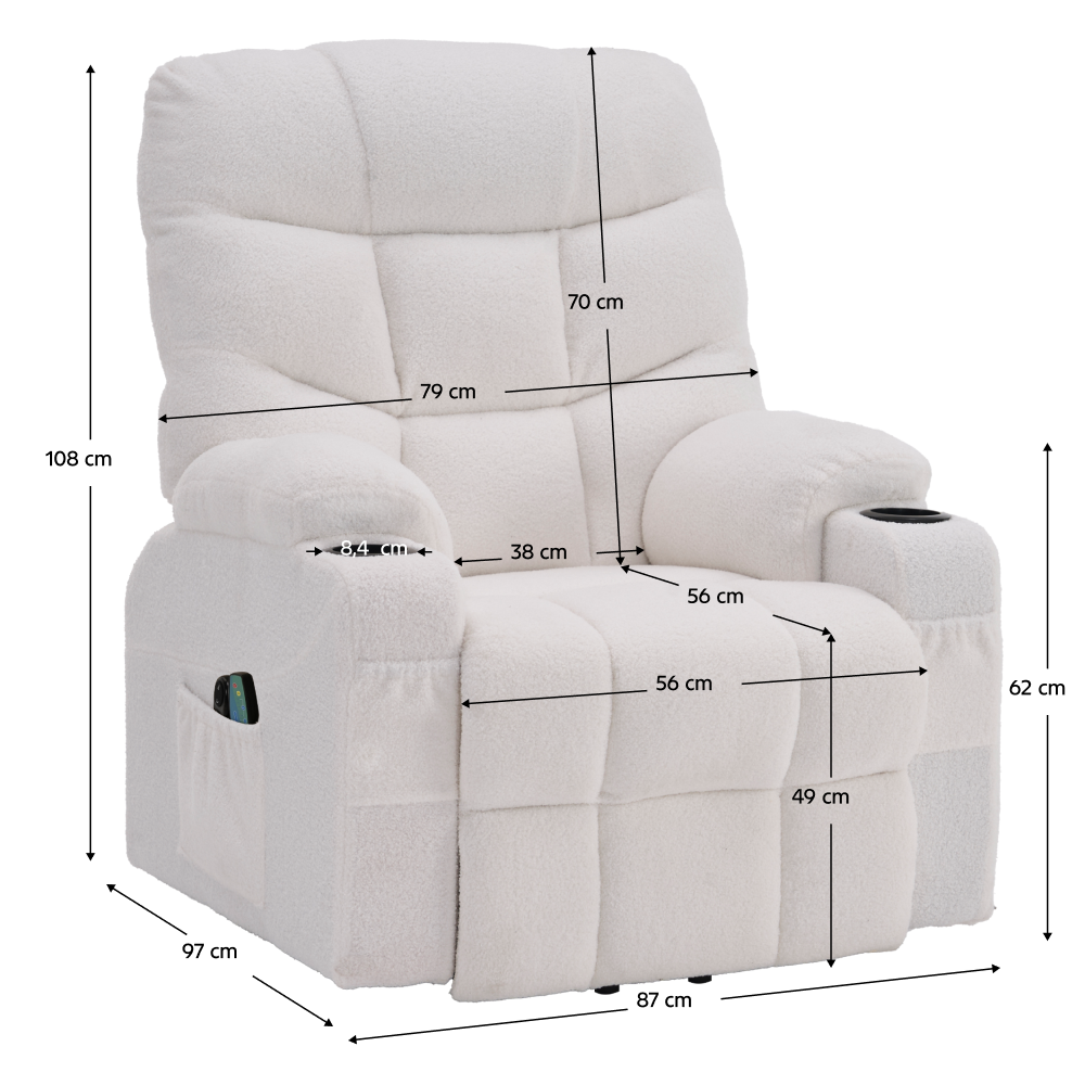 Masážní polohovací křeslo, bílá, HUDSON