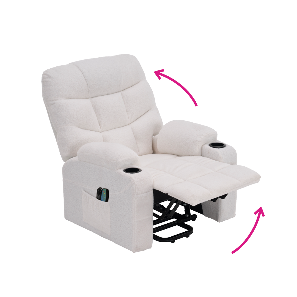 Masážní polohovací křeslo, bílá, HUDSON