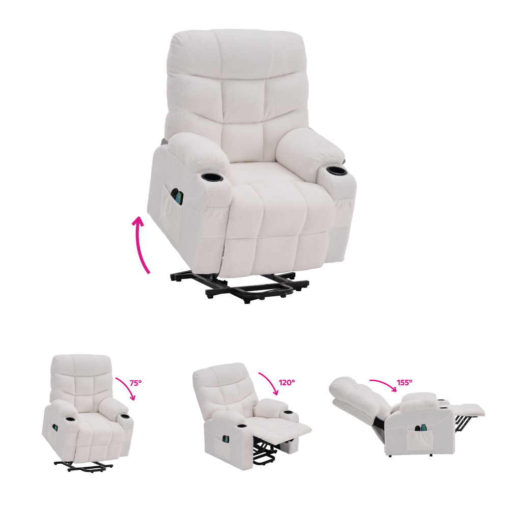 Masážní polohovací křeslo, bílá, HUDSON